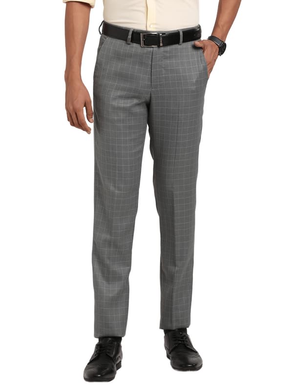 Turtle Men Pure Cotton Grey Self Design Ultra Slim Fit Formal Trousers
