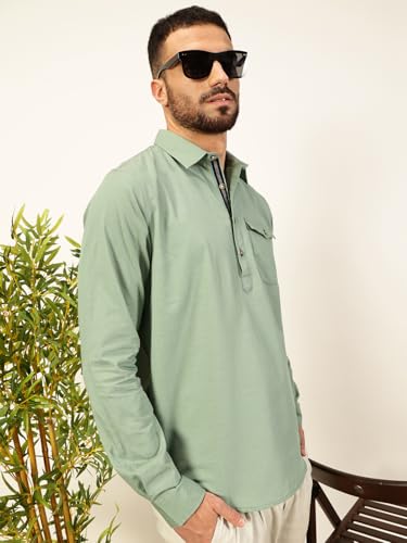 Thomas Scott Men Solid Cotton Linen Kurta Shirt (Ts1531)