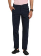 Turtle Men Cotton Linen Navy Check Ultra Slim Fit Casual Trouser