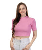 Fabme WomenS Short Sleeves Rib Crop Top - Pink