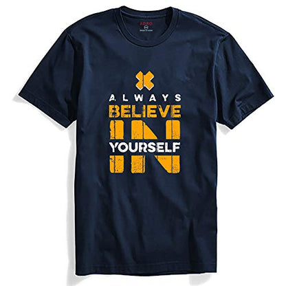ADRO Believe in Yourself Printed T-Shirts for Men & Women (RNR-S35-BEL-NB_Navy_XL)