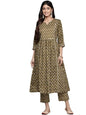 anubhutee Women's Cotton Green Gota Patti work Floral Printed A-Line Kurta Suit Set with Pants