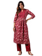 anubhutee Women's Red Floral Print A-Line Kurta with Trousers