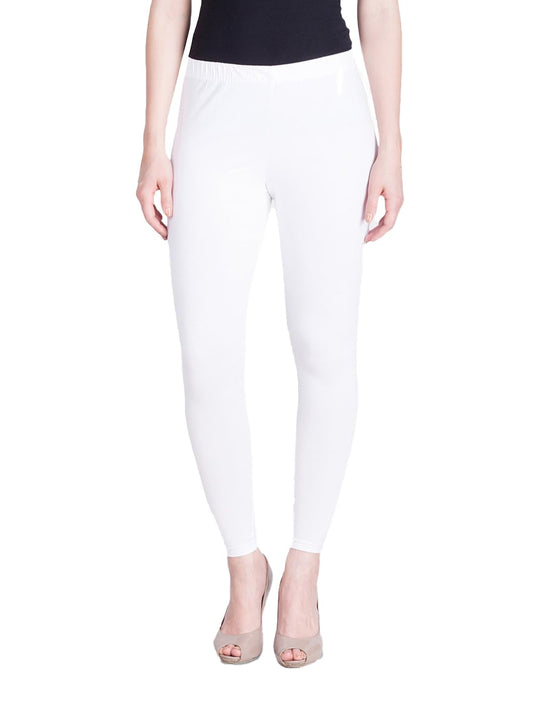 Lyra Women Solid Premium Cotton Ankle Length Leggings | Mid-Waist | Fashionwear White