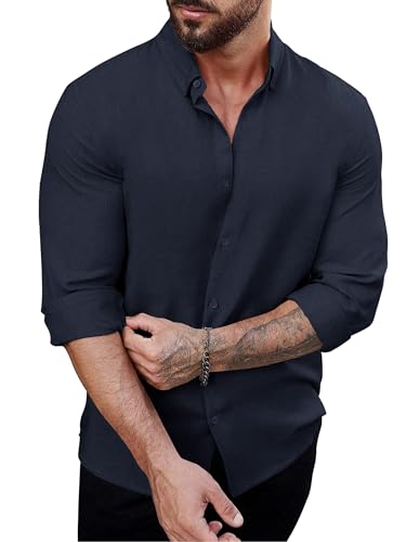 Noble Monk MenS Solid Regular Fit Shirt (Sh231_Model_Navy Blue