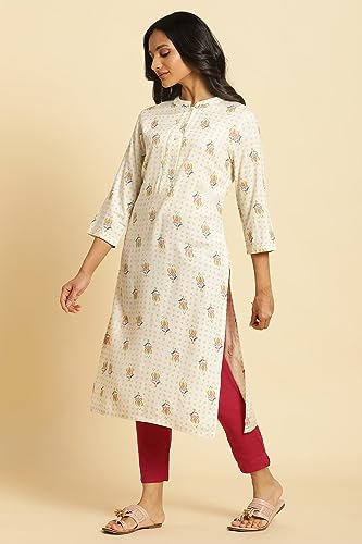 W for Woman Ivory Floral Printed Straight Kurta