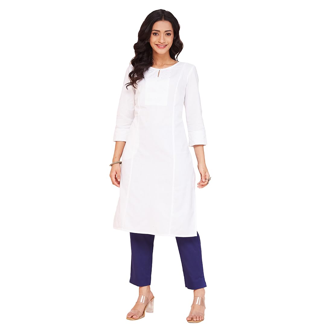 Fabindia WomenS Cotton Solid Slim Kurta (1037262White_White