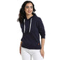 Campus Sutra Womens Navy Blue Pullover Hoodie with Kangaroo Pockets for Casual Wear | Hood Neck | Long Sleeve | Drawstring Clos