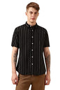 Dennis Lingo Men Black Polycotton Dobby Half Sleeve Spread Collar Stripes Shirts