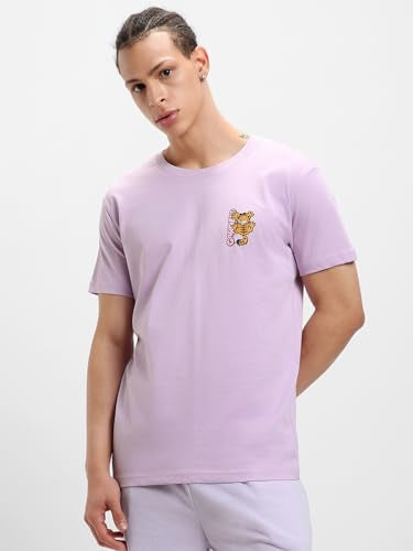 Bewakoof X Official Garfield Merchandise MenS Hug It Out Graphic Print 100% Cotton T-Shirt- Regular Fit, Round Neck, Half Sleev