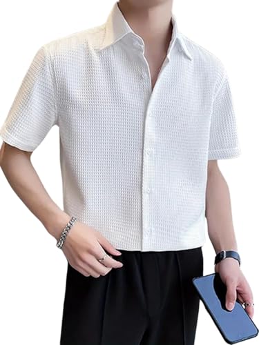 Greciilooks Solid For Casual Stylish Waffle Regular Fit | Men Formal Half Sleeve Shirt (Gl-Ms-6237_White