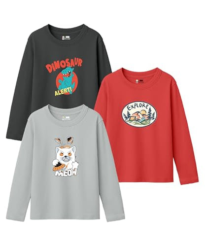 SHODOX Boys Cotton Blend Printed Regular fit Long Sleeve T-Shirt (Pack of 3)