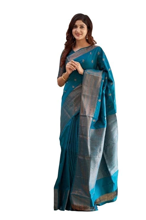 Yashika Womens Woven Banarasi Kanjivaram Cotton Silk Jaquard Saree (AZ-YS-OG-Bilal-Parent_Blue)