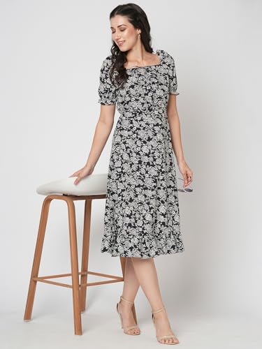 Selvia Western Dress For Women|Crepe Dress For Women|Fit & Flare Dress|Floral Printed Dress For Women|One Piece Dress For Women