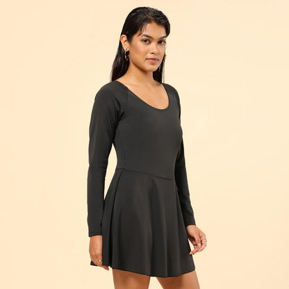 Bliss Swim Dress - Full Sleeves, UPF 50+ Sun Protection, in-Built Cups, in-Built Shorts, Overlapped Slit in Skirt, Cinched Waist