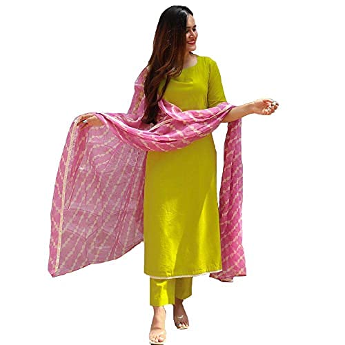 GoSriKi Women's Cotton Kurta and Palazzos & Dupatta