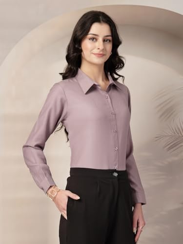Style Quotient Women Mauve Self Design Linen Regular Fit Formal Shirt