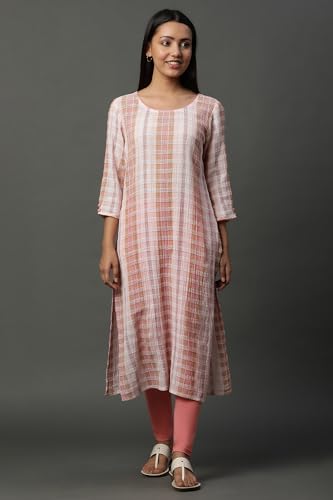 Aurelia WomenS Cotton Striped Regular Kurta (24Fea14813_Pink