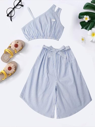 A.T.U.N. (ALL THINGS UBER NICE) Girls Blue Stripe Leslie Co-ord Set | Sleeveless Top and Capri Set