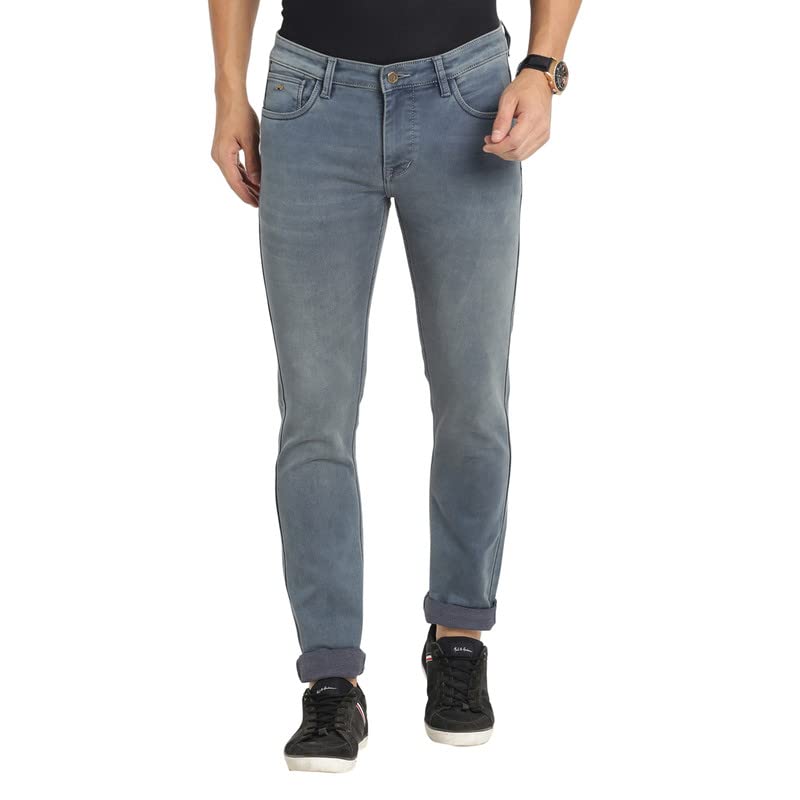 Turtle Men Cotton Light Blue Narrow Fit Solid Stretchable Jeans