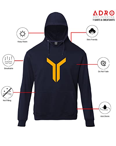 ADRO Men's Cotton Neck Hooded Sweatshirt (H22-M-LNN-NB_Navy)