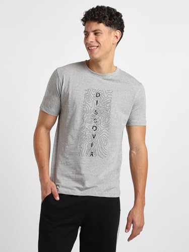 Nobero MenS Graphic Print Regular Fit T-Shirt (1M-Twts-C0628_Grey Melange