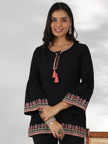 Libas WomenS Silk Blend Straight Kurti (29180O_Black