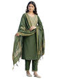 Sanisa Women's Chinnon Weaving Straight Kurta with Pant and Dupatta Set