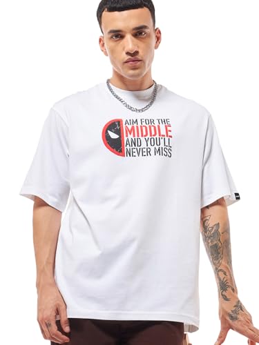Bewakoof Official Marvel Merchandise Deadpool Mens Graphic Print Oversized Fit Half Sleeve Round Neck Cotton Jersey T-Shirt_644