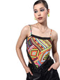 Style Quotient Yellow Green Geometric Print Crepe Scarf Crop Top