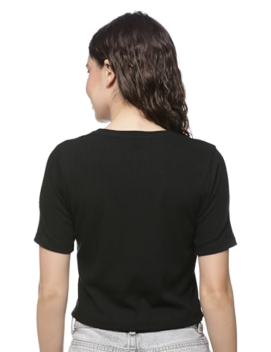 FYLTR Womens Regular Fit T Shirt (FYLSS25WKT-1010_Onyx Black