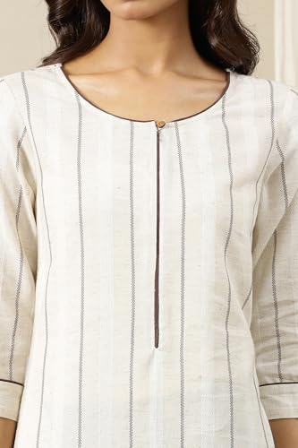 Aurelia Women? Striped Straight Cotton Blend Kurta | Lightweight Round Neck Kurta for Women Cotton | Yarn Dyed Kurta for Women | Soft & Breathable Regular Fit Kurta for Women