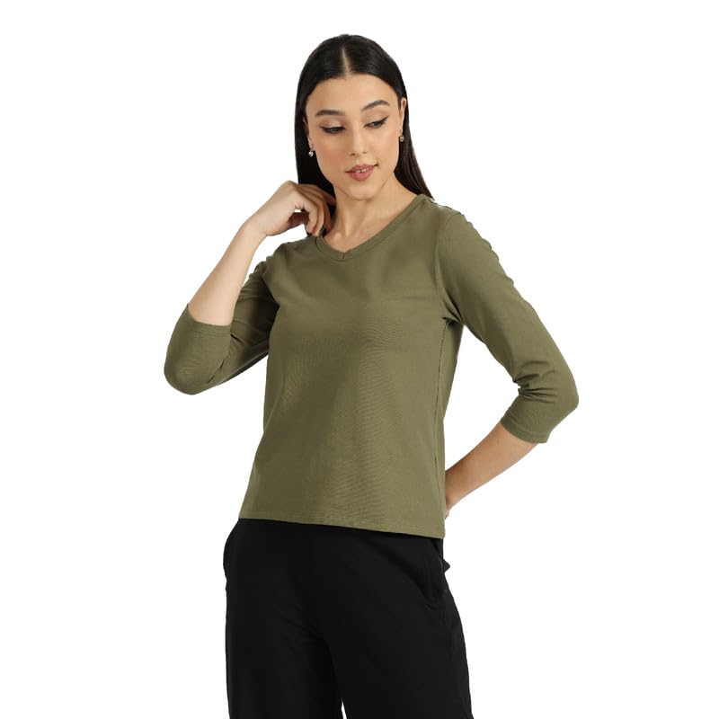 BlissClub Women The Last Tee - V Neck tee | Womens t-Shirt | 3/4 Sleeves | Last 750+ Washes | Cotton Tee