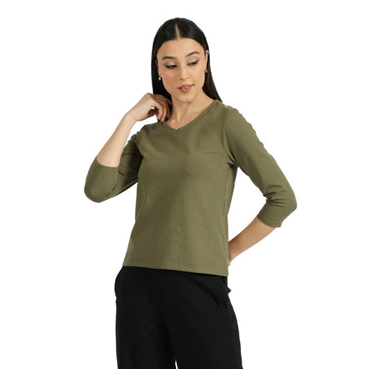 BlissClub Women The Last Tee - V Neck tee | Womens t-Shirt | 3/4 Sleeves | Last 750+ Washes | Cotton Tee
