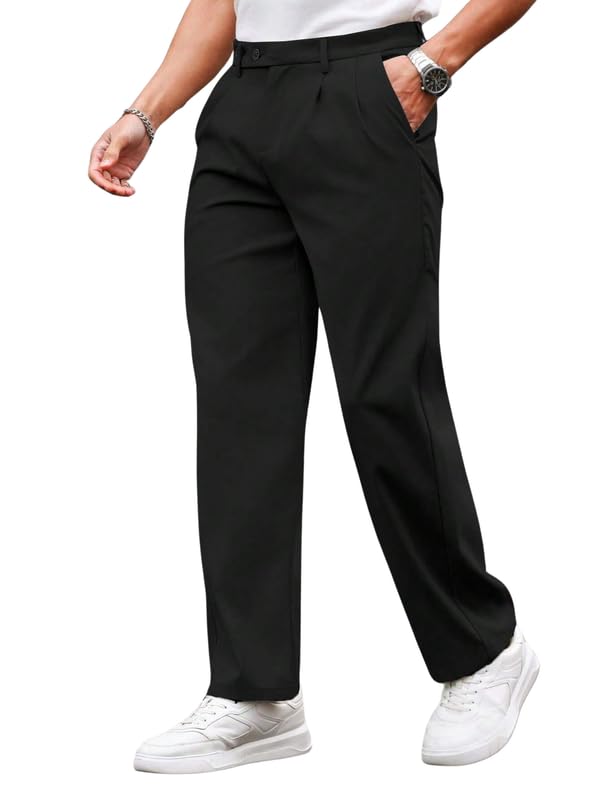 SMOWKLY Mens Poly-Lycra Premium Stretch Waist Dress Pants || Wrinkle Free, 4 Pockets, Tailored Straight Leg || Golfers Style C