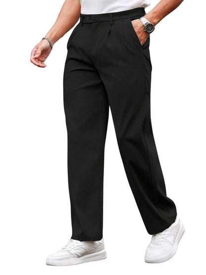 SMOWKLY Mens Poly-Lycra Premium Stretch Waist Dress Pants || Wrinkle Free, 4 Pockets, Tailored Straight Leg || Golfers Style C