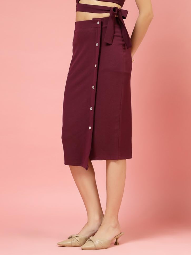 OOMPH! Lycra Pencil Skirt for Women Purple - msk110