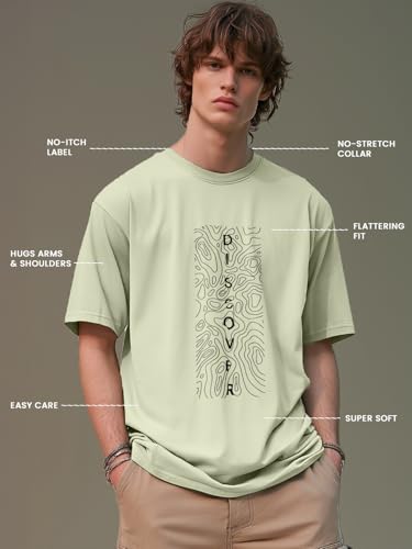 Nobero MenS Graphic Printed Regular Fit T-Shirt (1M-Twts-C0948-216X_Powder Blue/Aloe Green/Sand