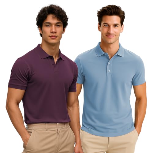 Nobero MenS Solid Regular Fit Polo Shirt (1M-Twpo-R0003_Burgundy/ Powder Blue