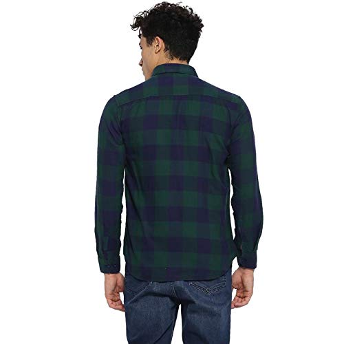 Campus Sutra Mens Green and Blue Checkered Button Up Shirt Regular Fit for Casual Wear | Structured Shirt Crafted with Regular
