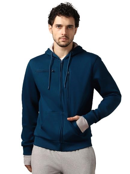 NOBERO Navy Blue Mens Travel Cotton Solid Plain Hoody Sports Winter Gym Workout Running Travel Trekking Hooded Sweatshirts and