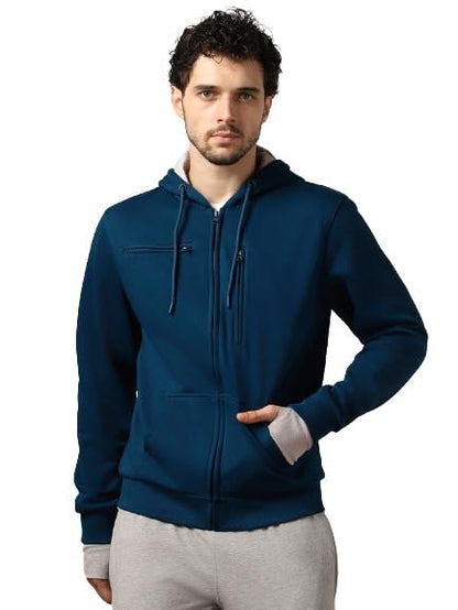 NOBERO Navy Blue Mens Travel Cotton Solid Plain Hoody Sports Winter Gym Workout Running Travel Trekking Hooded Sweatshirts and