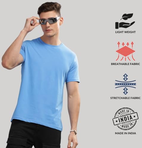 ADRO Mens T Shirts | Solid Tshirts for Men | Pure Cotton Lycra Fabric | 4 Way Stretch Smart tech Tshirt | Pack of 2 Round Neck T
