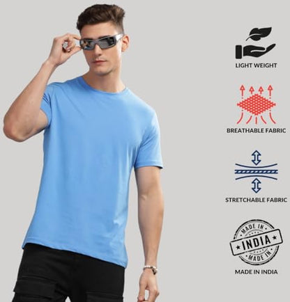 ADRO Mens T Shirts | Solid Tshirts for Men | Pure Cotton Lycra Fabric | 4 Way Stretch Smart tech Tshirt | Pack of 2 Round Neck T