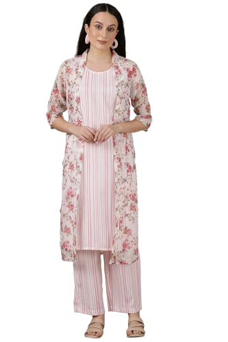 Aurelia Women's Rayon Floral Printed Straight Kurta Set With Palazzos And Dupatta