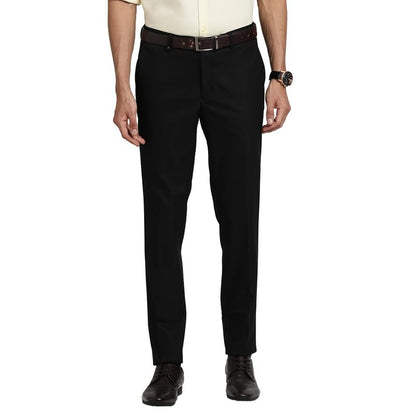 Turtle Men Poly Viscose Stretch Black Dobby Slim Fit Formal Trouserss