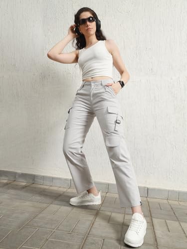 Hubberholme Women Grey Smart Casual Summer Cotton Regular Fit Solid Trousers