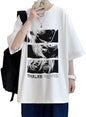 Thalasi Men Anime Oversized Baggy Fit T-Shirt | 100% Cotton | White | Anime Print | Round Neck | Half Sleeve