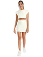 Nobero Women'S Cannoli Rebecca Popcorn Textured Co-Ord Set, Off White Popcorn Textured Co-Ord Set, Crop Top & Skirt Set