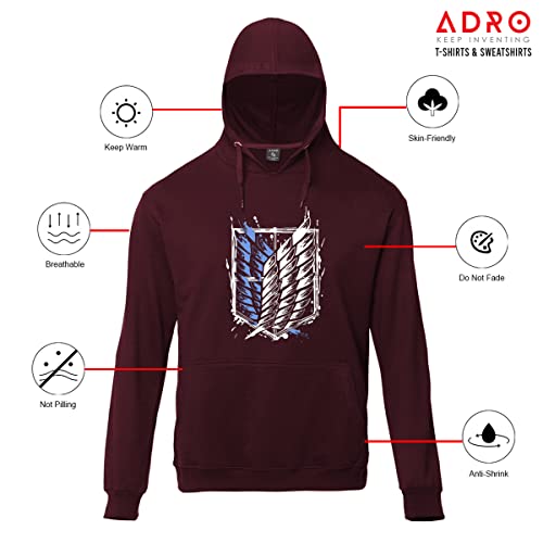 ADRO Men's Cotton Neck Hooded Sweatshirt (H22-2-WINN-MR_Maroon)